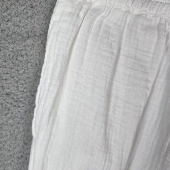 APPLESEEDS Womens White 100 Cotton Cropped Pants M Shell Button Pocket Capri - Picture 6 of 10